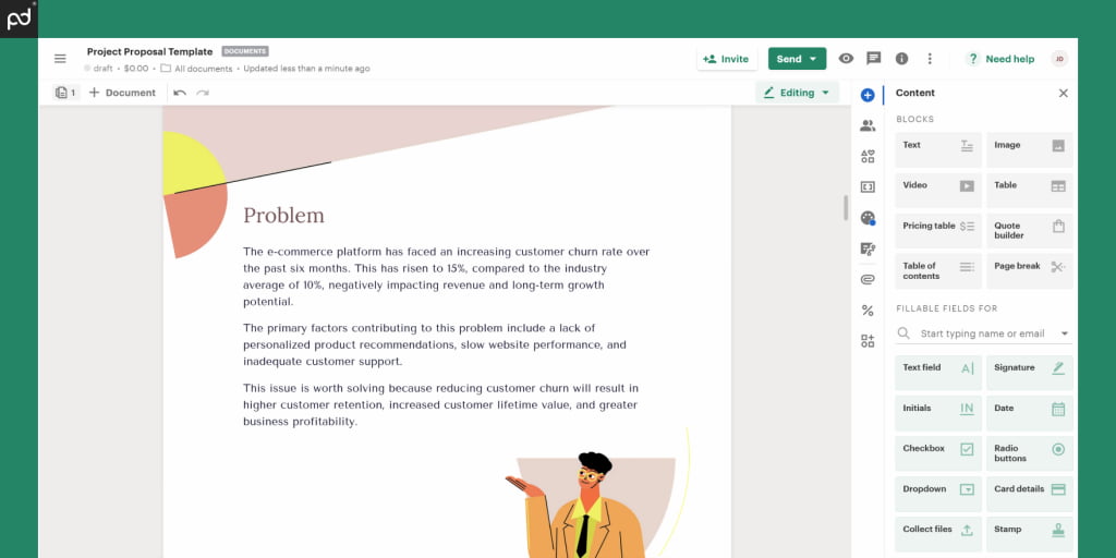 PandaDoc client proposal template branded formatted document send button AI proposal workflow 2026