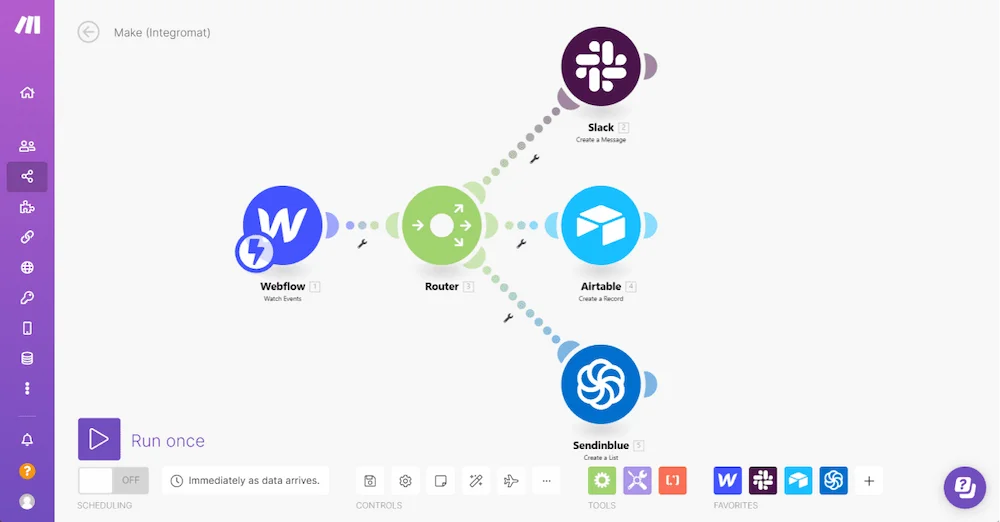 Make visual workflow automation canvas CRM email Notion multi-step scenario solopreneur 2026