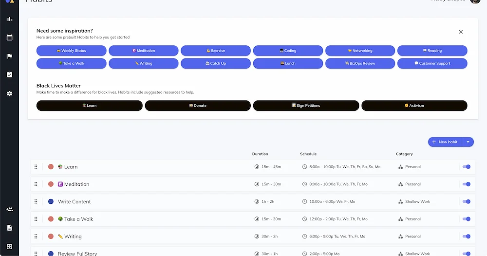 Reclaim AI habit scheduler protecting a deep work focus block from meeting requests