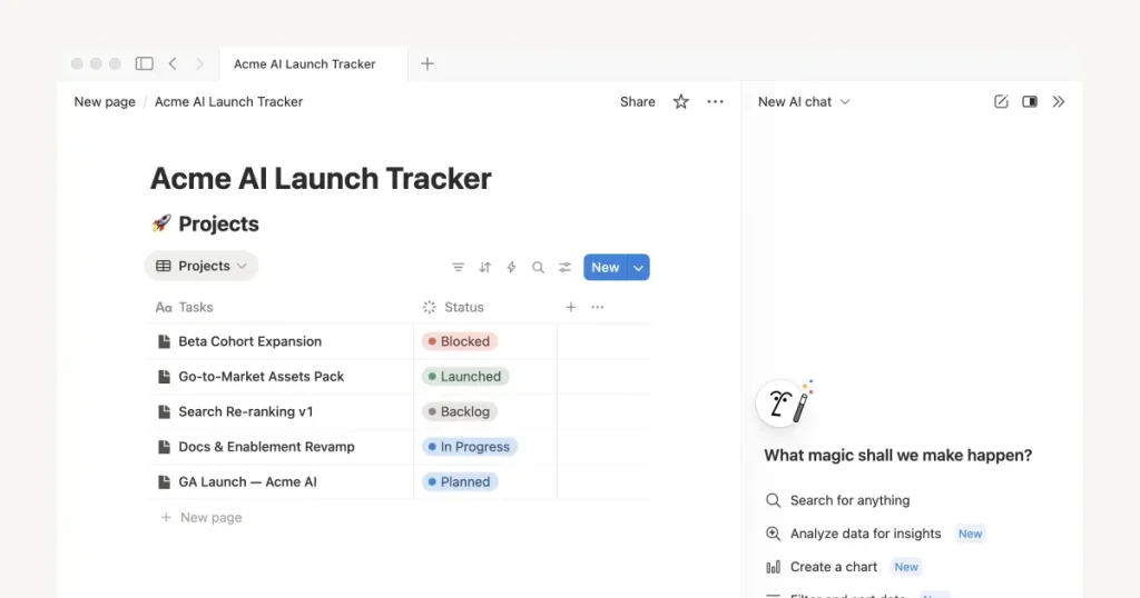 Notion AI agent autonomous task execution project database action log multi-step knowledge management 2026