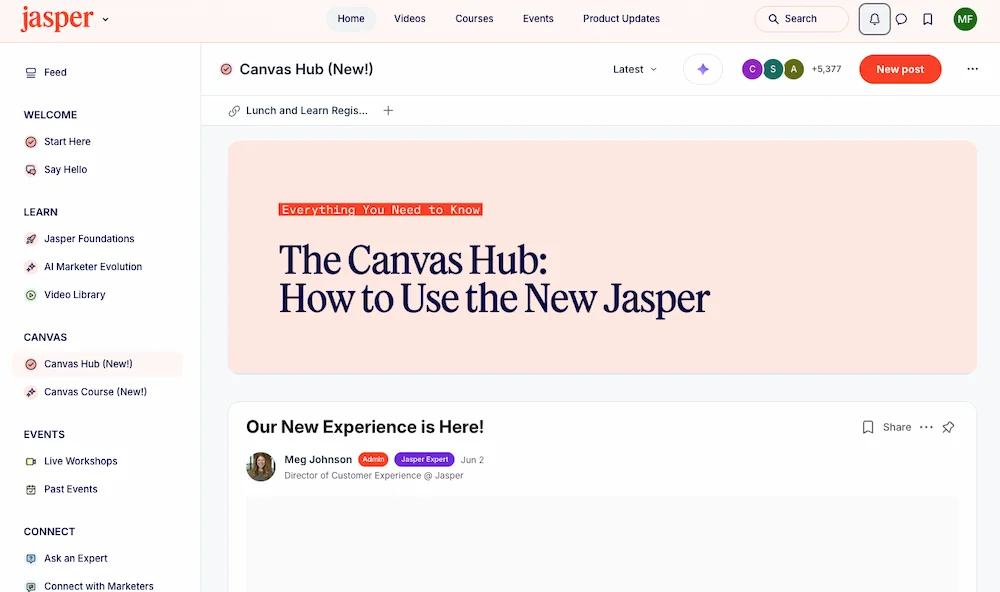 Jasper AI Canvas editor Brand Voice panel long-form blog draft Surfer SEO content score sidebar 2026